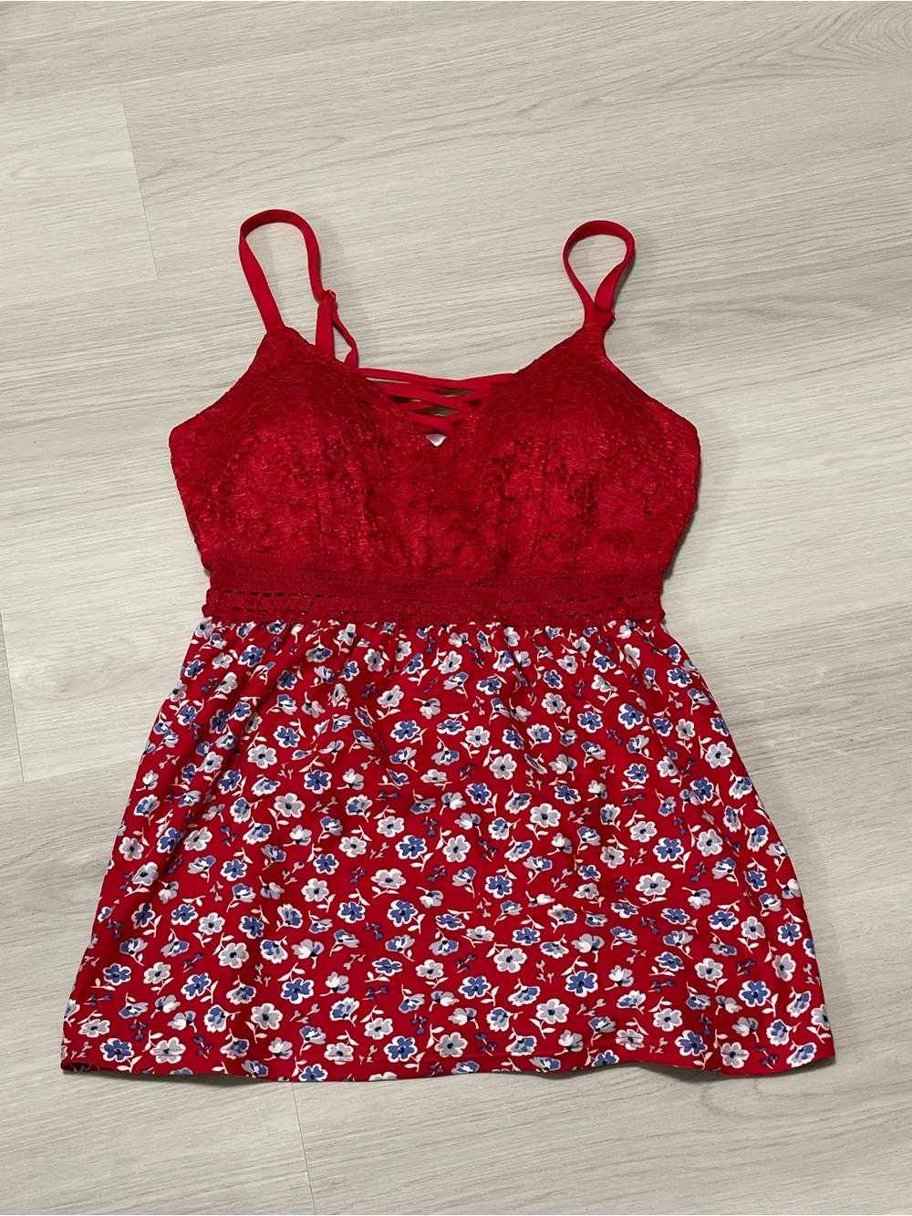 No Boundaries Red Lace & Floral Cami Top